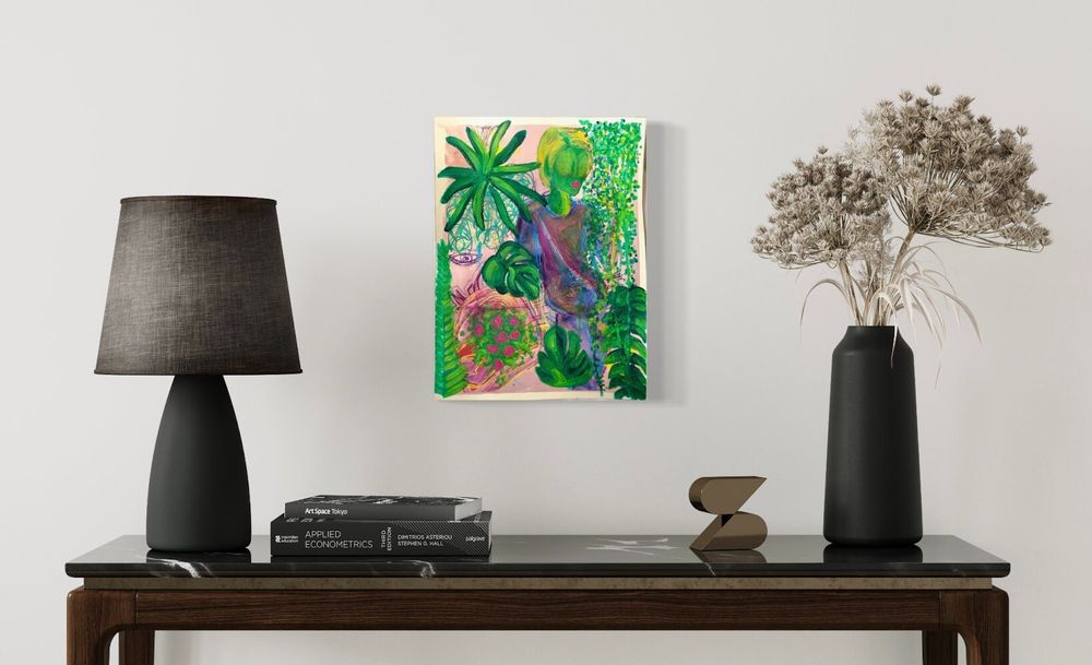 Alien in Green - Original Abstract Painting on Paper