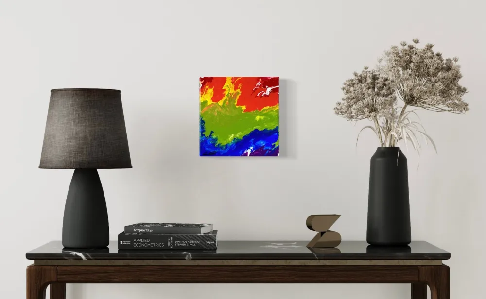 Rainbow Pour - Original Abstract Acrylic Fluid Painting on C
