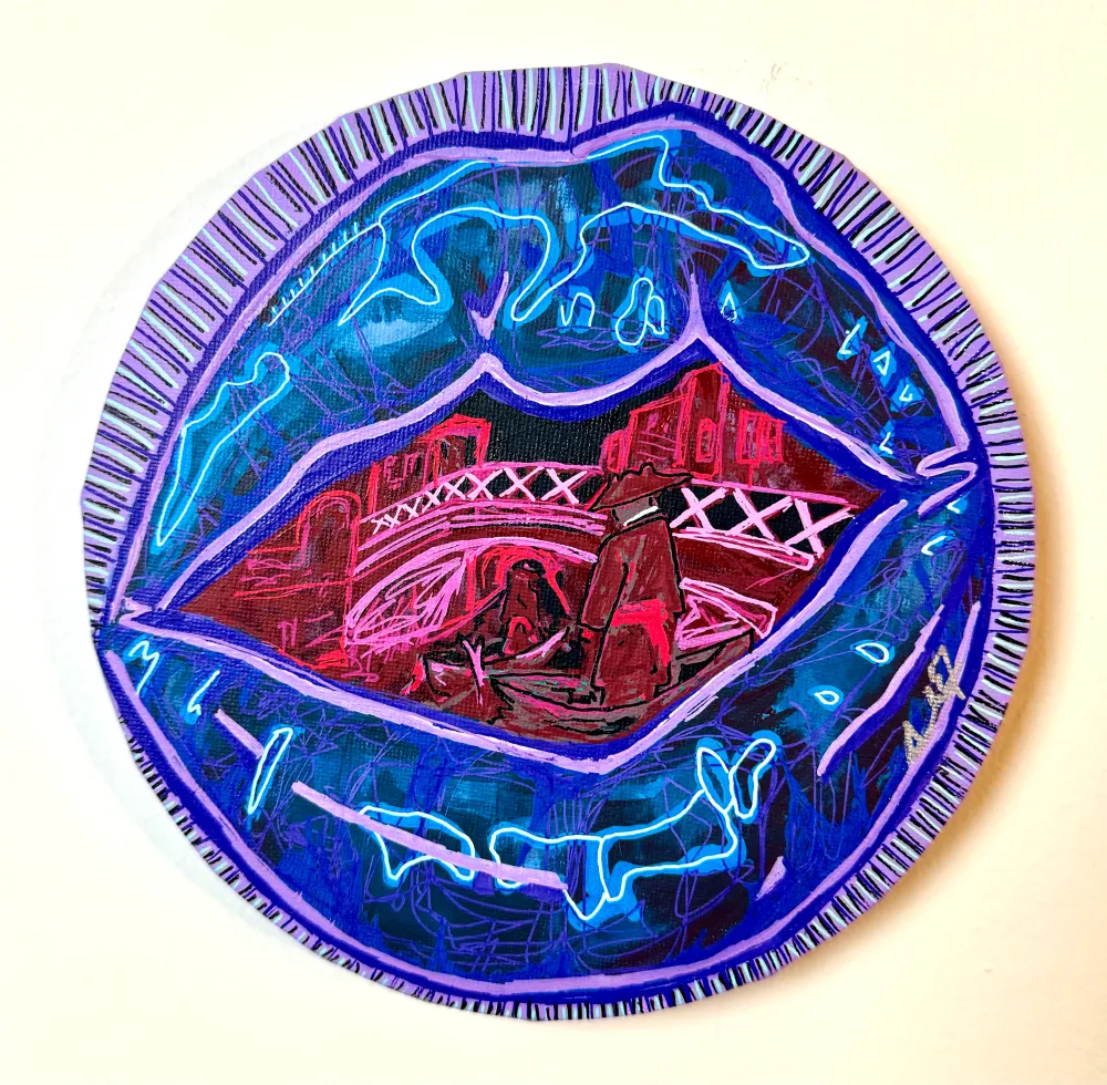 City of Lips - Original Abstract Acrylic Painting on Canvas