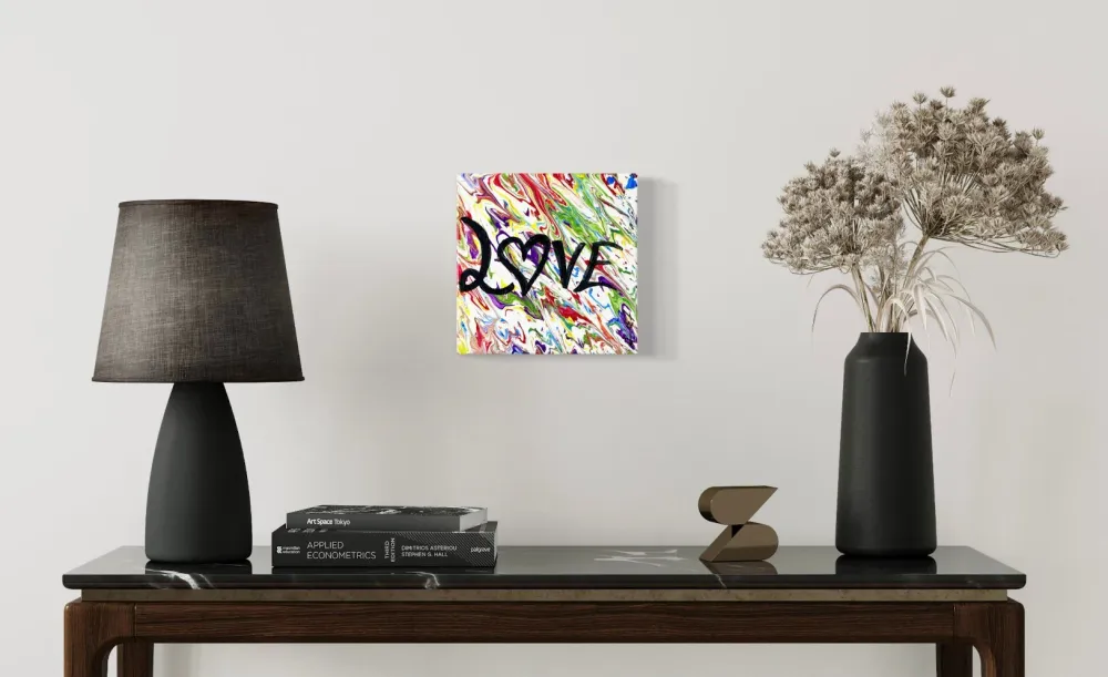 Rainbow Love - Original Abstract Acrylic Fluid Painting on C