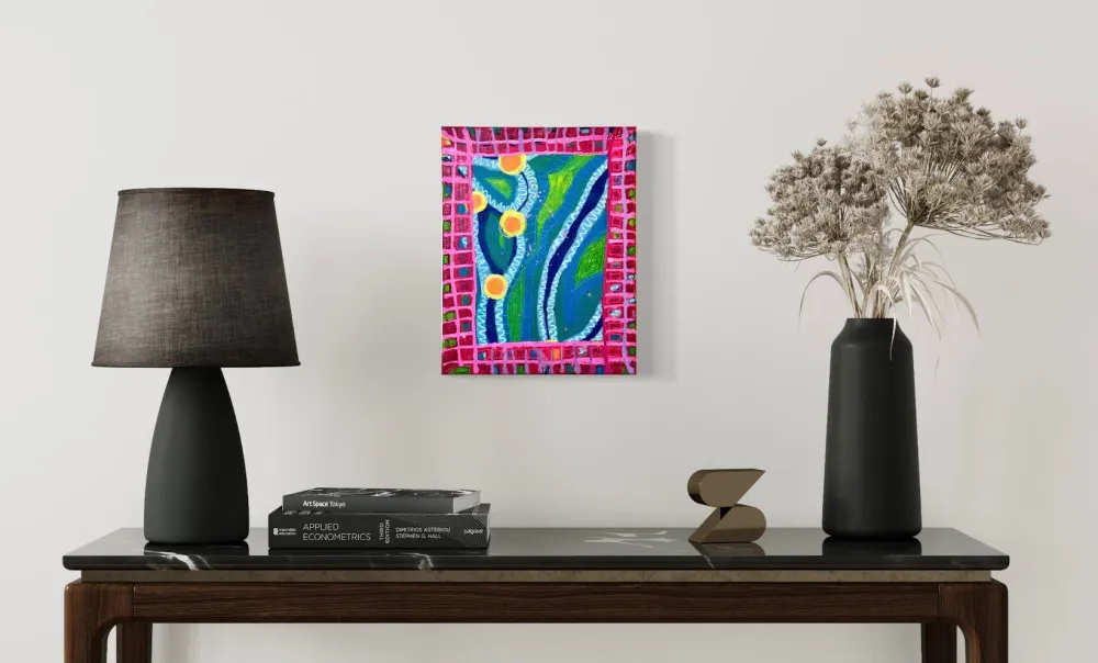 Unnamed in Pinks, Blues, and Green - Original Abstract Acrylic on Canvas
