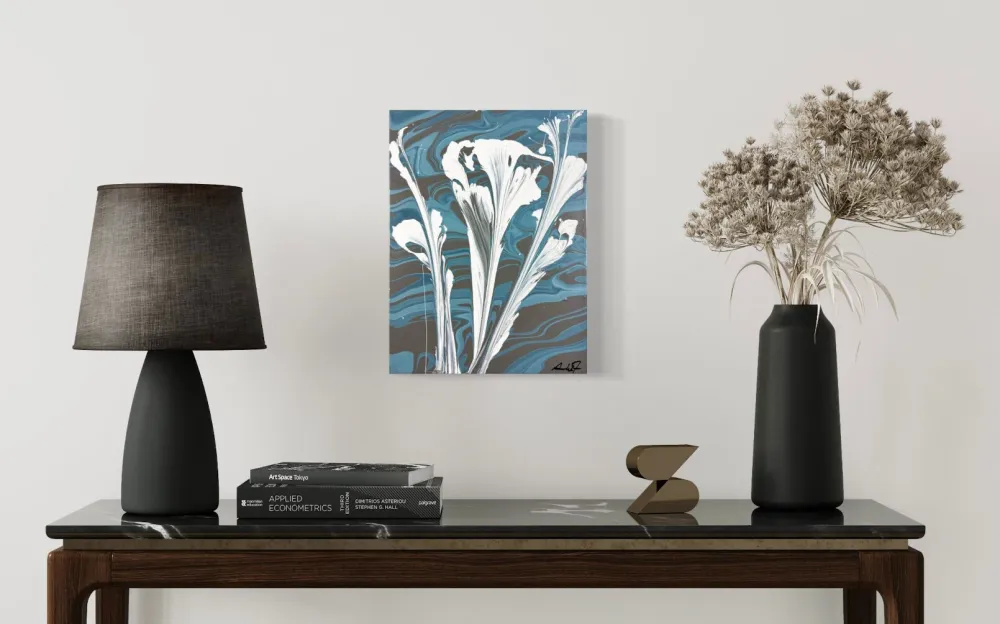 White Flowers - Original Abstract Acrylic Fluid Painting on Canvas