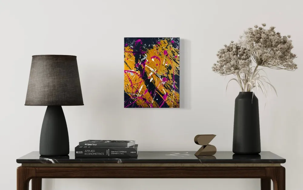 Golden Slash - Original Abstract Acrylic Fluid Painting on Canvas